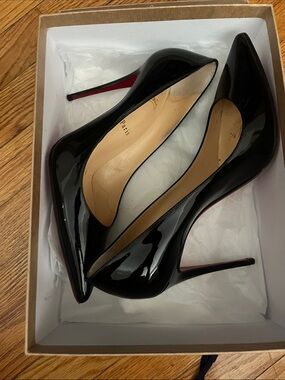 Christian Louboutin Black Patent Pointed-Toe Stiletto Pumps with Red Soles
